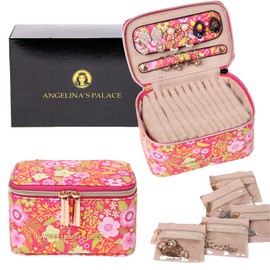 Angelina's Palace Jewelry Organizer Case Bridesmaid Gifts Travel Bag Vegan Leather Box for Necklace Earring Bracelet Ring(blossom fuschia)
