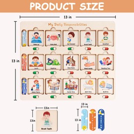 ABCxGOOD Wooden Visual Schedule for Kids Chore Chart, Morning Bedtime Daily Routine Chart for Toddlers, Autism Learning Materials for Homeschool Classroom,76 Wooden Cards.