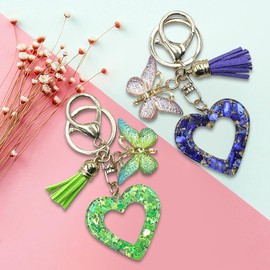 Winmany Heart Keychain Resin Butterfly Tassel Hollow Cute Pendant Keychain Backpack Bag Purse Valentine's Day Keychain Accessories for Women and, rose