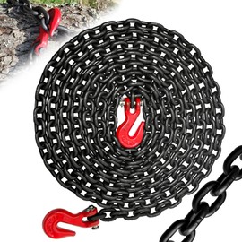 SENKEYFE 1/4" Tow Chain-G80 Transport Safety Chain with G70 Clevis Grab Hook for Towing|16FT Log Chains Wll 3300 Lbs|Heavy Duty Chain for Trailer Truck Tie Down Binding Equipment(Oiled Black)