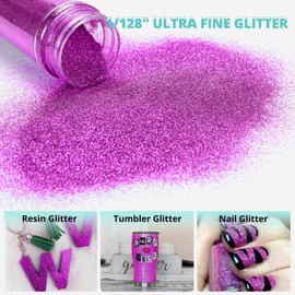 HTVRONT Purple Fine Glitter for Crafts - 50g/1.76oz Extra fine Glitter for Resin, 1/128''Portable Ultra Fine Glitter for Nails, Tumblers, Ornaments, Makeup, Body, Craft Glitter Bulk, Purple Glitter