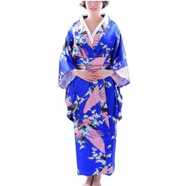 Botanmu Women's Peacock Kimono Robe Japanese Dress Photography Cosplay Costume 5 Colors(Dark Blue)
