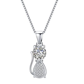 Caimeytie Women's Necklace with White Crystal Cat Pendant 925 Sterling Silver, Sterling Silver, Cubic Zirconia
