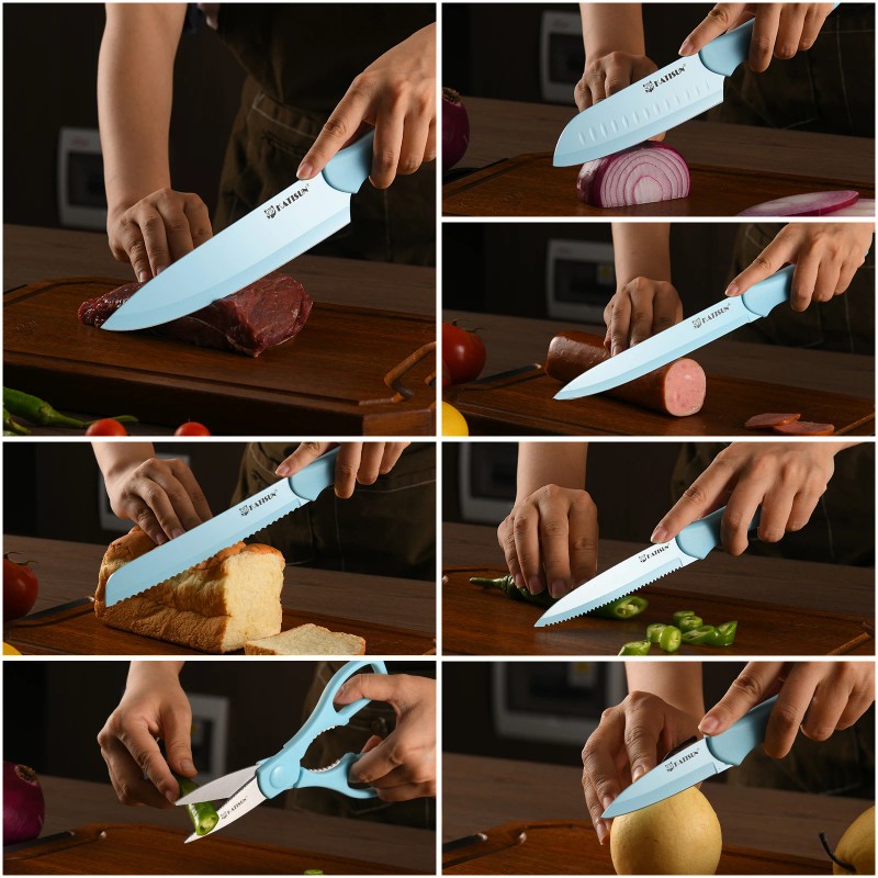 Full Blue 13 Piece Multifunctional Chef Knives Carbon Steel Kitchen