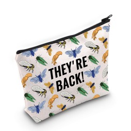 JXGZSO Funny Insect Lover Gift Cicadas Print Cosmetic Zipper Bag They're Back Makeup Bag Bug Lover Gift Entomologist Gifts