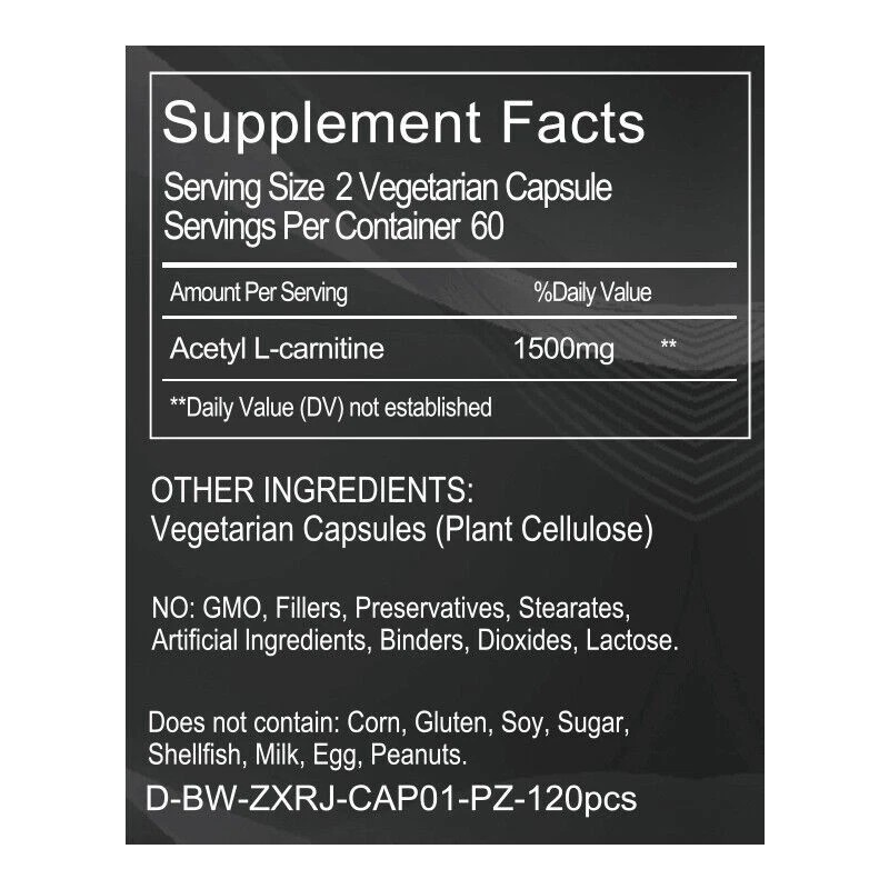 Acetyl L-Carnitine 1500mg, 120 -600Capsules - Non-GMO and Gluten Free
