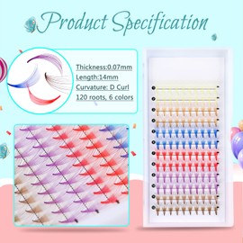 Color Cluster Lashes, UHOMENY Individual Lashes Extension Natural Mixed Color Pink Makeup Cluster EyeLashes Single Soft Fans Lashes DIY Eyelash Extension at Home with color (6 colors 10D 0.07C 14mm) (Color Cluster Lashes)