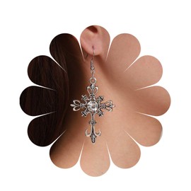 Allereya Vintage Crystal Cross Dangle Earrings Embossed Cross Drop Earrings Silver Cz Retro Cross Earrings Rhinestone Cross Hook Earrings Jewelry for Women and Girls (White)