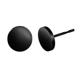 BEADNOVA Stud Earrings Flat Circle Piercing Earrings Black Post Earrings Dot Earrings for Women Men (8mm)