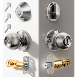Veise Keyed Alike Door Knob & Single Cylinder Deadbolt Set, Brushed Nickel