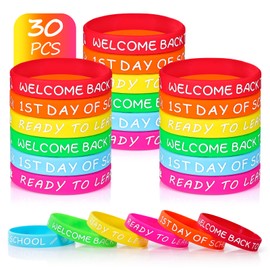 Welcome Back to School Rubber Bracelets 30 PCS First Day of School Bracelet Gifts Silicone Wristbands for Students Kids Party Favors Supplies Decorations Classroom Prizes Rewards Goodie Bags Stuffers