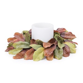 Melrose Polyester Magnolia Leaf Candle Ring, 17" D, Fits a 6" Candle, Christmas Season Decoration