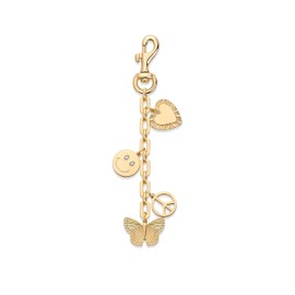 PAVOI 14K Yellow Gold Plated Keychain for Women | Removable Motif Charms with Trendy Heart, Butterfly, Peace Symbol, and Smiley Face Chain Bag Charm | Handbag Accessories with Cubic Zirconia