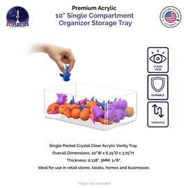 6 Pack Retail Countertop Tray 10" Wide Product Display Clear Acrylic Tabletop Bin Box Decorative Organizer by Marketing Holders