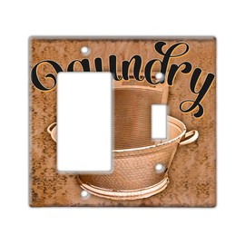 Decorative Wall Switch Cover Plate - Laundry Washboard Decor Switch Plate - Beautiful Vintage Theme Laundry Room Decor With Lots of Brown (Single Rocker and Toggle Switch Right)