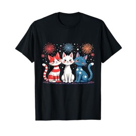 Red White Blue Cats USA Flag Firework 4th Of July Men Women T-Shirt