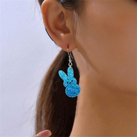 coadipress Easter Rabbit Earrings Cute Glitter Bunny Rabbit Sparkle Spring Earrings for Women Acrylic Colorful Holiday Happy Easter Jewelry Gift (Blue)