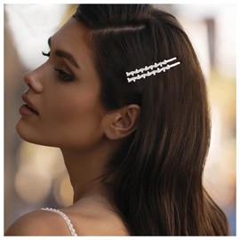 Inilbran Boho Pearl Wedding Hair Pin Clip Vintage Crystal Pearl Hair Clip Rhinestone Pearl Hair Clip Hair Pin Decorative Hair Pins Pearl Head Clip Silver Bridal Hair Accessories for Women Pack of 2