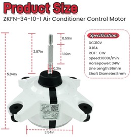 ZKFN-34-10-1 Air Conditioner Control Motor Brushless DC Motor DC310V 34W 0.16A 1000r/min,Variable Frequency air Conditioning External Fan Replacement Parts,Connector: 3-Wire,Rot:CW