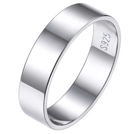 Glossy Band Ring for Lady Shiny S925 Silver Thin Stacked Rings Fashionable Simple Slim Couple Bands Size 6