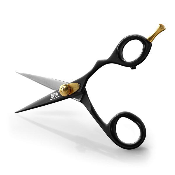 Facial Hair Scissors for Men - Mustache and Beard Trimming Scissors - 5.5 inches - Stainless Steel - Sharp and Precise Grooming - Razor Edge Barber Scissor - Professional Cutting Scissors - Black
