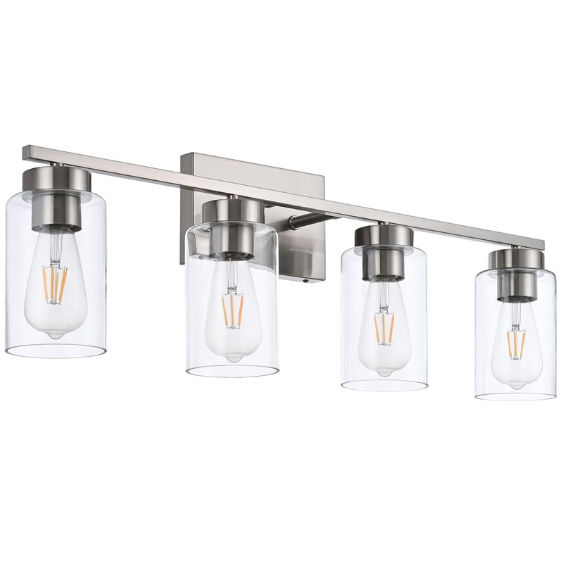 A1A9 4 Light Bathroom Vanity Light Fixtures, Brush Nickel Modern