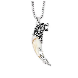 HAQUIL Silver Plated Wolf Tooth Necklace Mens Wolf Animal Tooth Fang Pendant Necklace Retro Wolf Head Spear Chain Necklace for Men Ceremony Gift Jewelry