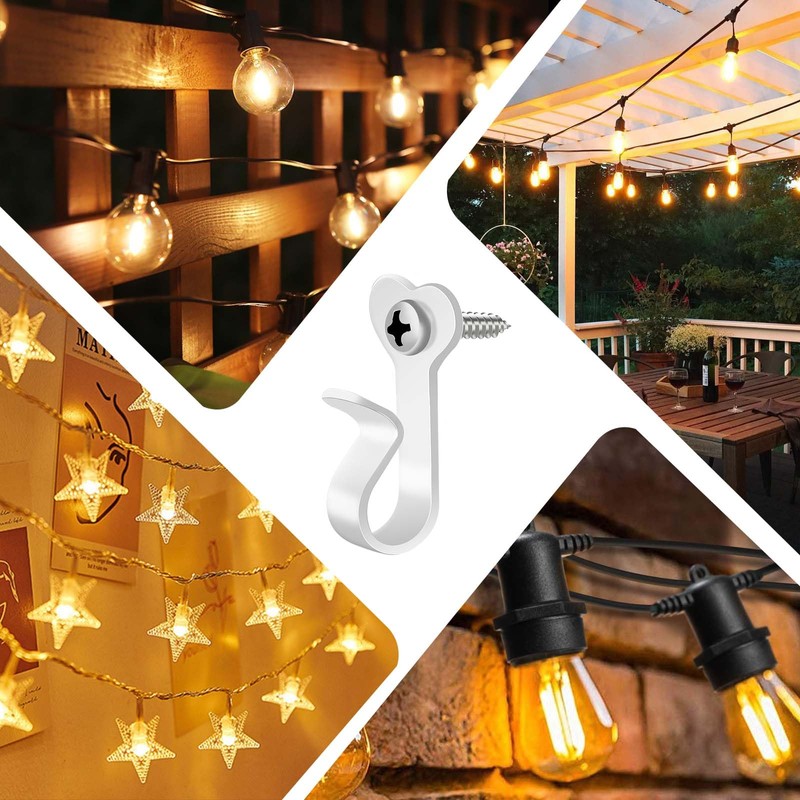 Dreecy 30 Packs White String Light Hooks for Outside, Stainless