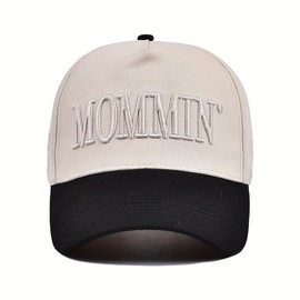 Women's Adjustable Baseball Cap with "MOMMIN" Embroidered Letters - Sun Protection Casual Hat, Breathable Fabric and Ponytail Design, Suitable for Outdoor, Sports, Daily Wear:_White1