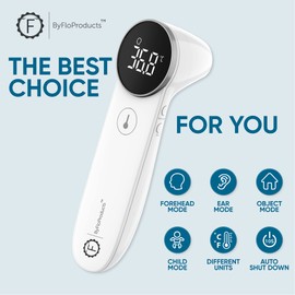 ByFloProducts, Ear and Forehead Thermometer, Thermometer Adult and Baby, Forehead Digital Thermometer, Infrared Touchless Temperature Thermometer Gun, Temperature Memory and Fever Alarm, Easy to Use