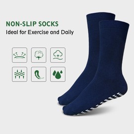 Artfasion Non Slip Socks Men: Women Grip Socks Anti Slip Socks for Seniors Hospital Yoga Pilates, Navy Blue-5pack, 7-10