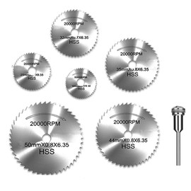 HYCDIYTS Slitter Blade Router Cutter Circular Saw Blade 7-Piece Set Carbide Chip Saw Cutting Disc Mini Router Router Bit Diamond Saw Blade for Cutting Tools (6 Saw Blades + Shaft Included)
