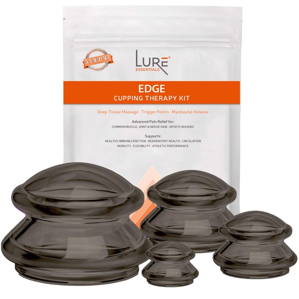 Lure Essentials Edge Cupping Set – Ultra Clear Black Silicone Cupping Therapy Set for Cellulite Reduction and Myofascial Release - Massage Therapists and Home Use (Set of 4, Onyx)
