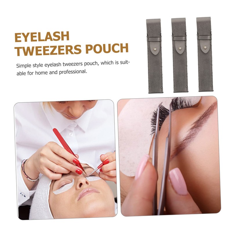 SAFIGLE 3Pcs Eyelash Extension Tweezers Pouch Makeup Tool Container for