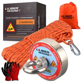 ULIBERMAGNET Fishing Magnet Kit,400LBS Strong Neodymium Magnet Fishing with 20M Nylon Rope & Non-Slip Gloves,Large Strong Neodymium N52 Magnets Recycling Salvage Treasure Hunt in River, Lake