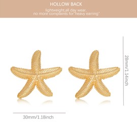 Evabelle Starfish Earrings for Women Lightweight Gold Chunky Statement Seashell Earrings Summer Vacation Boho Ocean Beach Jewelry (Starfish 02)