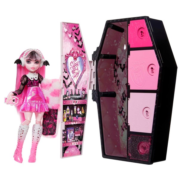 Monster High - Draculaura Monster Colors Thrill Secrets Playset Doll Clothes Cabinet 21+ Accessories Toy for Kids 4+ Years HNF73
