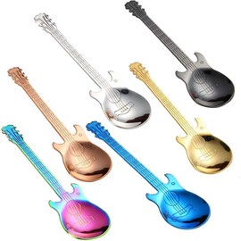 Silver Stainless Steel Cartoon Guitar Spoon Milk Coffee Ice Cream Candy Dessert Teaspoon for Home Bar Useful and Durable，Specialty Spoons，Spoons