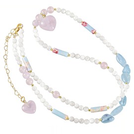 KYEYGWO Colorful Beaded Crystal Heart Pendant Necklace for Women, Boho Multi Layer Strand Bracelet Love Jewellery Gifts for Her, Rose Quartz