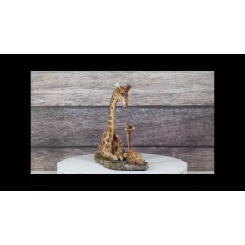 Safari Savannah Masai Giraffe Mother and Calf Sitting On Grasslands Figurine