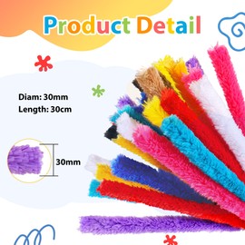 Caydo 50PCS Extra Thick Pipe Cleaners Craft Supplies 10 Colors Jumbo Pipe Cleaners Chenille Stems for Kids Craft DIY Projects Creative and Valentine's Day Decorations, (30 mm x 12 Inch)