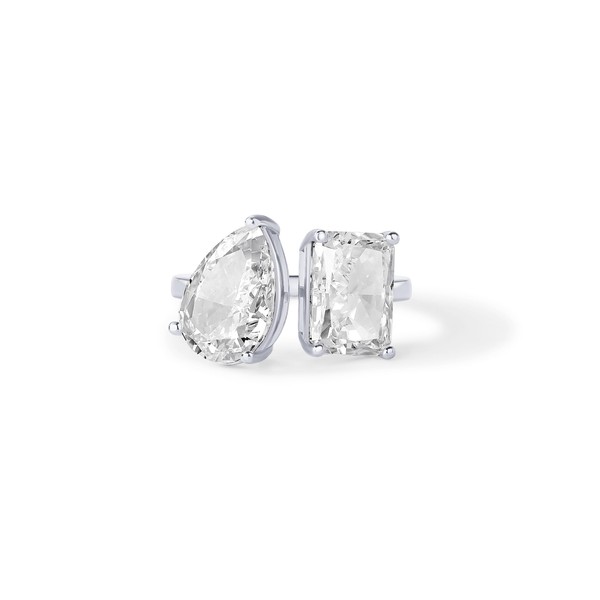 PAVOI Rhodium Plated Toi et Moi Engagement Ring for Women