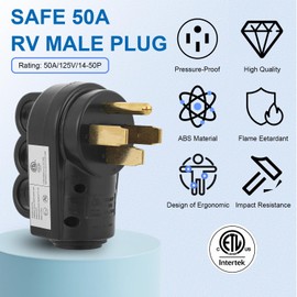 Carvmpin 50 Amp RV Plug, NEMA 14-50P Male Plugs with Easy to Grip Handle, 125/250V Heavy Duty Replacement Male Plug for Camper Trailer, ETL Listed