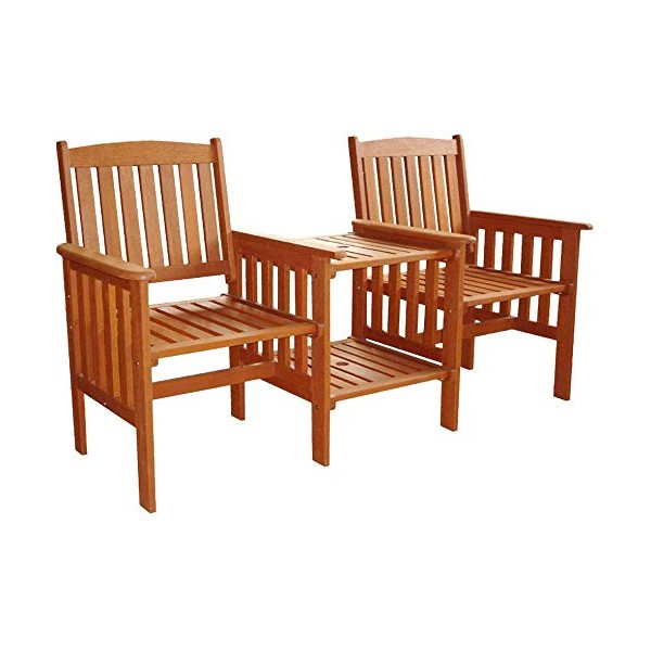 Garden Mile Hardwood Garden Love Seat Patio Companion Chair Outdoor Living Garden Patio Furniture Wooden Chairs 2 Seater with Table Outdoor Garden Furniture Seating Two Seat Set Decking Conservatory