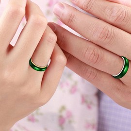 Tobestu 6mm Stainess Steel Green Enamel Imitation Chalcedony Couple Ring Is A Great Gift For Special Holiday Anniversaries YA4405 Silver Size9