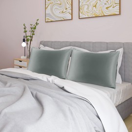 sourcing map Pillowcase Set Silk Satin Pillow Cases for Hair and Skin, Pillow Cases 2 Pack with Envelope Closure Grey 50 x 90cm