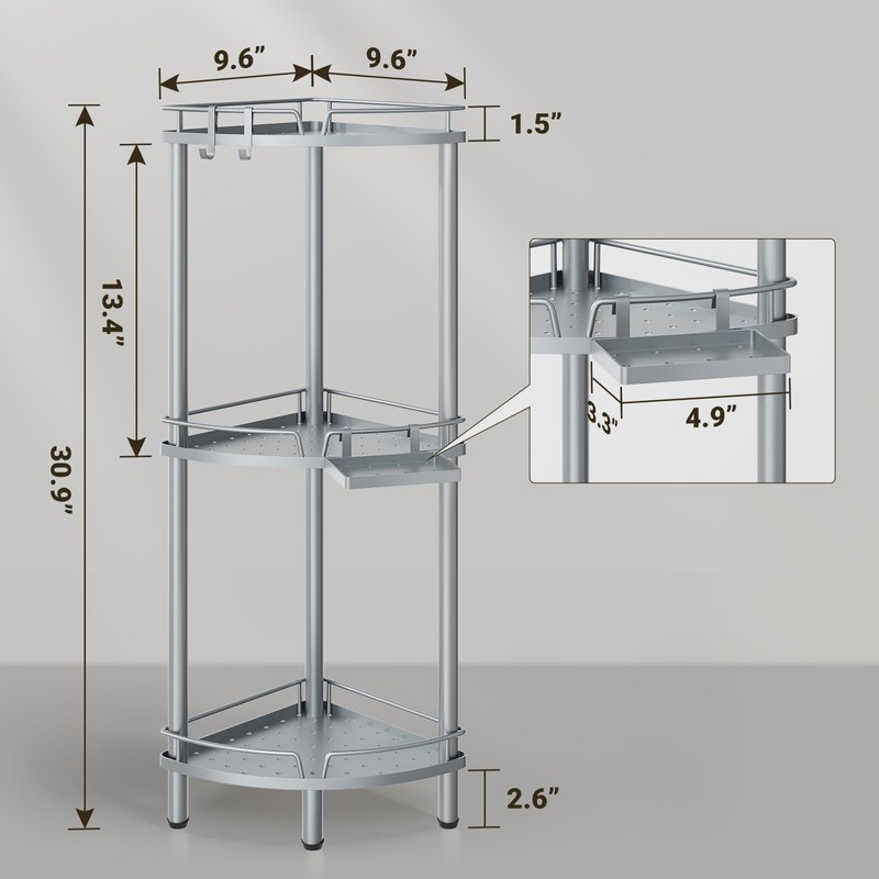ELYKEN Corner Shower Caddy Standing, 3 Tier Rustproof Metal Shower