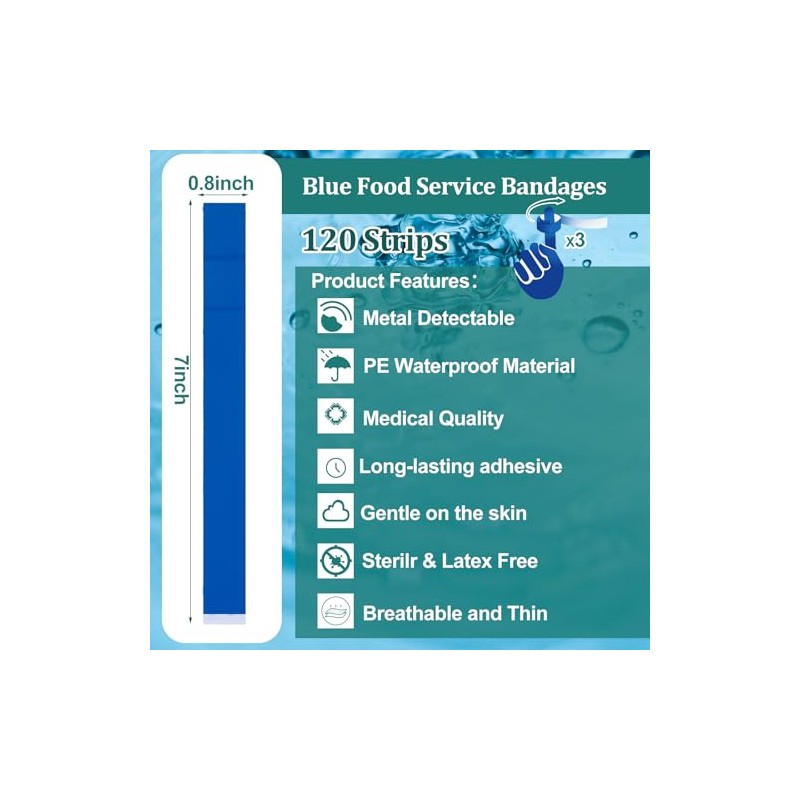 Geiserailie Blue Detectable Bandages - 120 Pack Flexible and Waterproof
