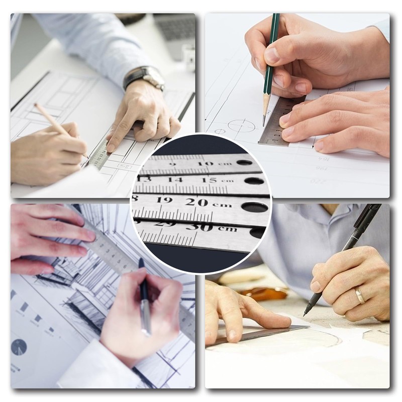 12 Pcs Stainless Steel Double Sided Ruler 10cm 15cm 20cm