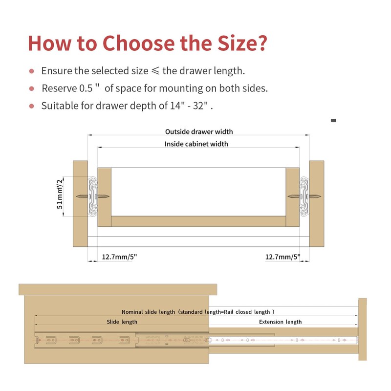 SLIDEWAY Heavy Duty Drawer Slides 18 Inch Full Extension Ball
